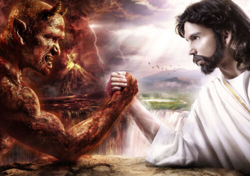 Jesus Arm Wrestling the Devil